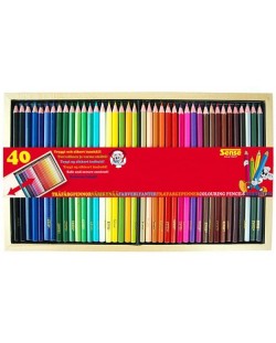 Creioane colorate Sense in cutie din lemn - 40 bucati