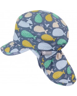 Pălărie cu gât din material textil și protecție UV 50+ Sterntaler - Cu balene, 51 cm, 18-24 luni