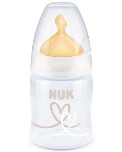 Biberon Nuk First Choice -  Temperature control, cu suzeta din cauciuc, 150 ml, alb, inimioare