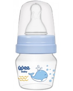 Biberon Wee Baby Mini, PP, cu 2 varfuri, 30 ml, albastru