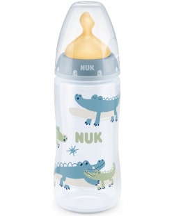 Biberon Nuk First Choice - Temperature control, cu suzeta din siliconm 300 ml, albastru, crocodili
