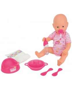 Papusa-bebe care face pipi Simba Toys New Born Baby - Cu olita si accesorii, 38 cm
