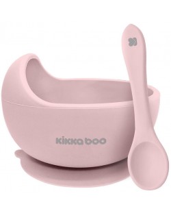 Castron din silicon cu lingura KikkaBoo - Yummy, roz