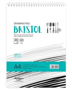 Caiet de schite cu spirala Drasca Bristol sketch pad - A4, 20 file