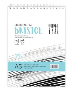 Caiet de schite cu spirala Drasca Bristol sketch pad - A5, 40 file