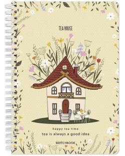 Caiet de schițe Drasca Happy Tea Time - Tea house, A6, 60 de coli