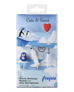 Casti pentru copii Cellularline - Cute & Sweet Penguin, albe