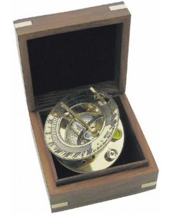 Ceas de soare Sea Club - În cutie de lemn, alamă, 8 cm
