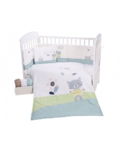 Set 6 piese lenjerie de pat pentru patut bebe Kikka Boo Lovely Day Cat - 60 x 120 cm