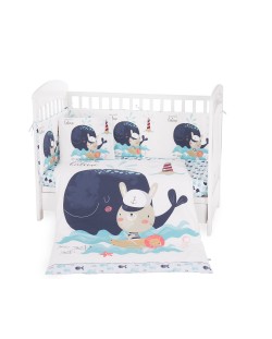 Set 6 piese lenjerie pentru patut bebe Kikka Boo Happy Sailor - 70 x 140 cm