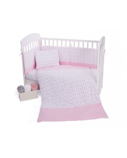 Set 5 piese lenjerie de pat pentru patut bebe Kikka Boo Flowers - Tricot, 60 x 120 cm, roz