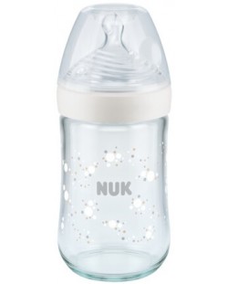 Biberon din sticla  Nuk - Nature Sense, tetina din silicon М, 240 ml, alb