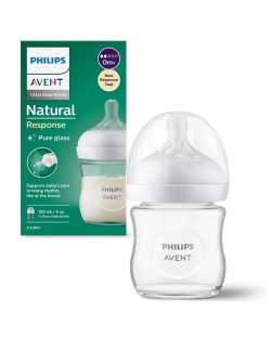Biberon de sticlă Philips Avent - Natural Response 3.0, cu tetină 0m+, 120 ml