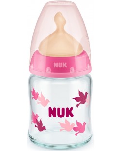 Biberon din sticla cu tetina din cauciuc Nuk - First Choice, TC, 120 ml, roz