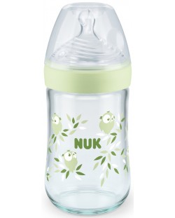 Biberon din sticla  Nuk - Nature Sense, tetina din silicon М, 240 ml, verde