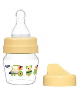 Biberon din sticlă Wee Baby Mini, cu 2 varfuri, 30 ml, galbena