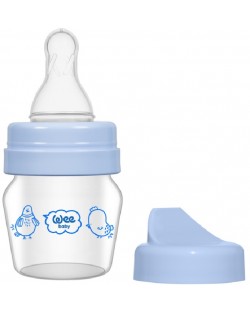 Biberon din sticla Wee Baby Mini, cu 2 varfuri, 30 ml, albastru