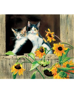 Puzzle SunsOut de 550 piese - Susan Bourdet, Kittens and Sunflowers