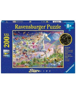 Puzzle luminos Ravensburger din 200 XXL de piese - Fluturi și unicorn