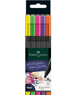 Fineliner Faber-Castell Grip - 0,4 mm, neon, 5 culori