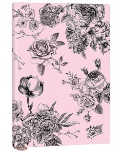 Caiet Victoria's Journals Florals - Roz și negru, copertă plastică, liniate, 96 de foi, format A5