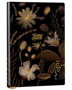 Caiet Victoria's Journals Florals - Auriu și negru, copertă plastică, cu puncte, 96 de foi, format A5
