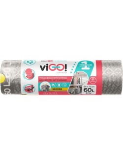 Saci de gunoi cu legături viGO! - Premium #1, 60 l, 10 buc, argintiu