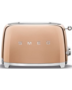 Prăjitor de pâine Smeg - TSF01RGEU 50's Style, 950W, 6 trepte, roz/auriu