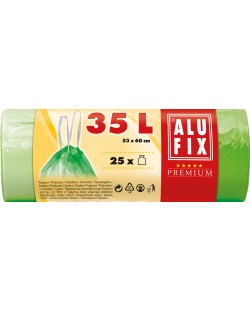 Saci de gunoi cu legături ALUFIX - 35 l, 25 buc., verzi