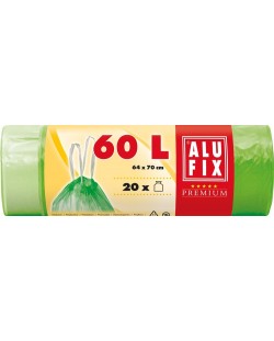 Saci de gunoi cu legături ALUFIX - 60 l, 20 buc., verzi