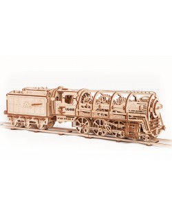Puzzle 3D din lemn Ugears de 443 piese - Locomotiva cu tender