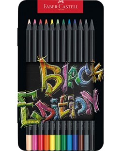 Creioane de culoare Faber-Castell Black Edition - 12 culori, cutie metalica