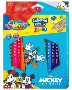 Colorino Disney Mickey and Friends JUMBO Creioane colorate triunghiulare 12 culori +1 (cu ascutitoare)