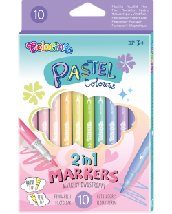 Markere colorate Colorino Pastel - cu doua varfuri, 10 culori