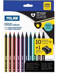 Creioane colorate Milan Ergo - 3.5 mm, 10 culori + ascutitoare