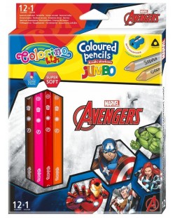 Colorino Marvel Avengers JUMBO Creioane colorate triunghiulare 12 culori +1 (cu ascutitoare)