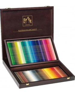 Creioane acuarela colorate Caran d'Ache Supercolor - 80 de culori, cutie din lemn