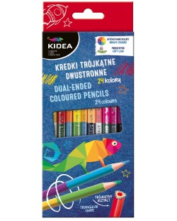 Creioane colorate Kidea - 12 buc, 24 culori, cu doua varfuri