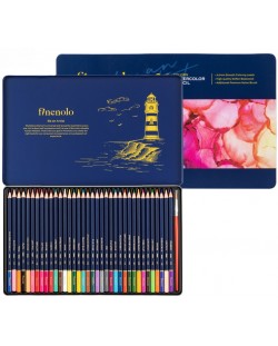 Creioane colorate pentru acuarelă Deli Finenolo - EC129, 36 culori, în cutie metalică