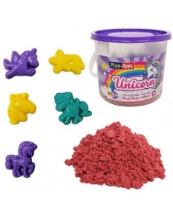 Set de creatie nisip kinetic PlayToys - Unicorni, roz, 500 g