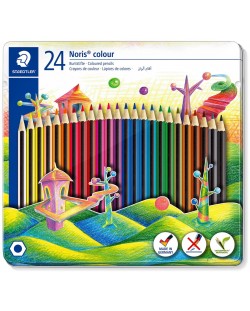 Creioane colorate Staedtler Noris Colour 185 - 24 de culori, in cutie metalica