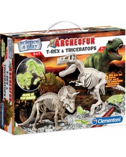 Set Clementoni Science & Play - Schelete luminoase de T-Rex si Triceratops