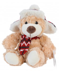 Jucarie de plus Morgenroth Plusch - Ursulet cu caciula cu urechi rosie si fular, 23 cm