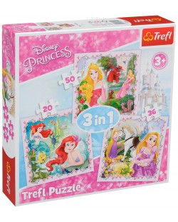 Puzzle Trefl 3 in 1 - Rapunze, Aurora si Ariel