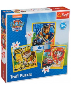 Puzzle Trefl 3 in 1 - Marshall, Rabble si Chase, Paw Patrol