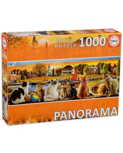 Puzzle panoramic Educa de 1000 piese -Pisici la dig