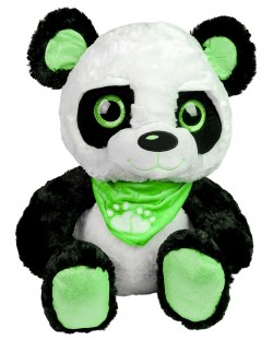 Jucarie de plus Morgenroth Plusch - Panda cu esarfa verde si ochi stralucitori, 33 cm
