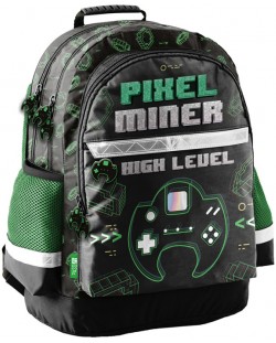 Rucsac școlar Paso Pixel Miner - Cu 2 compartimente, 19 l