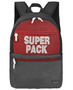 Rucsac școlar S. Cool Super Pack - roșu și negru, cu 1 compartiment