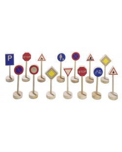 Accesorii din lemn pentru joc Goki - Indicatoare rutiere, set